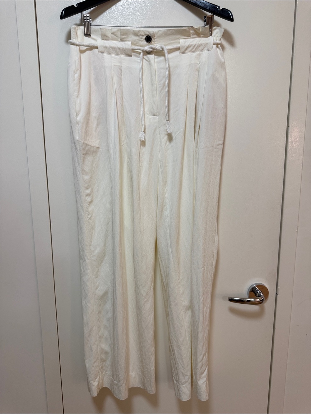 DKNY Cream Pleated Drawstring Trousers